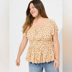 Torrid washable crinkle gauze criss cross back top floral print women’s sz 4x